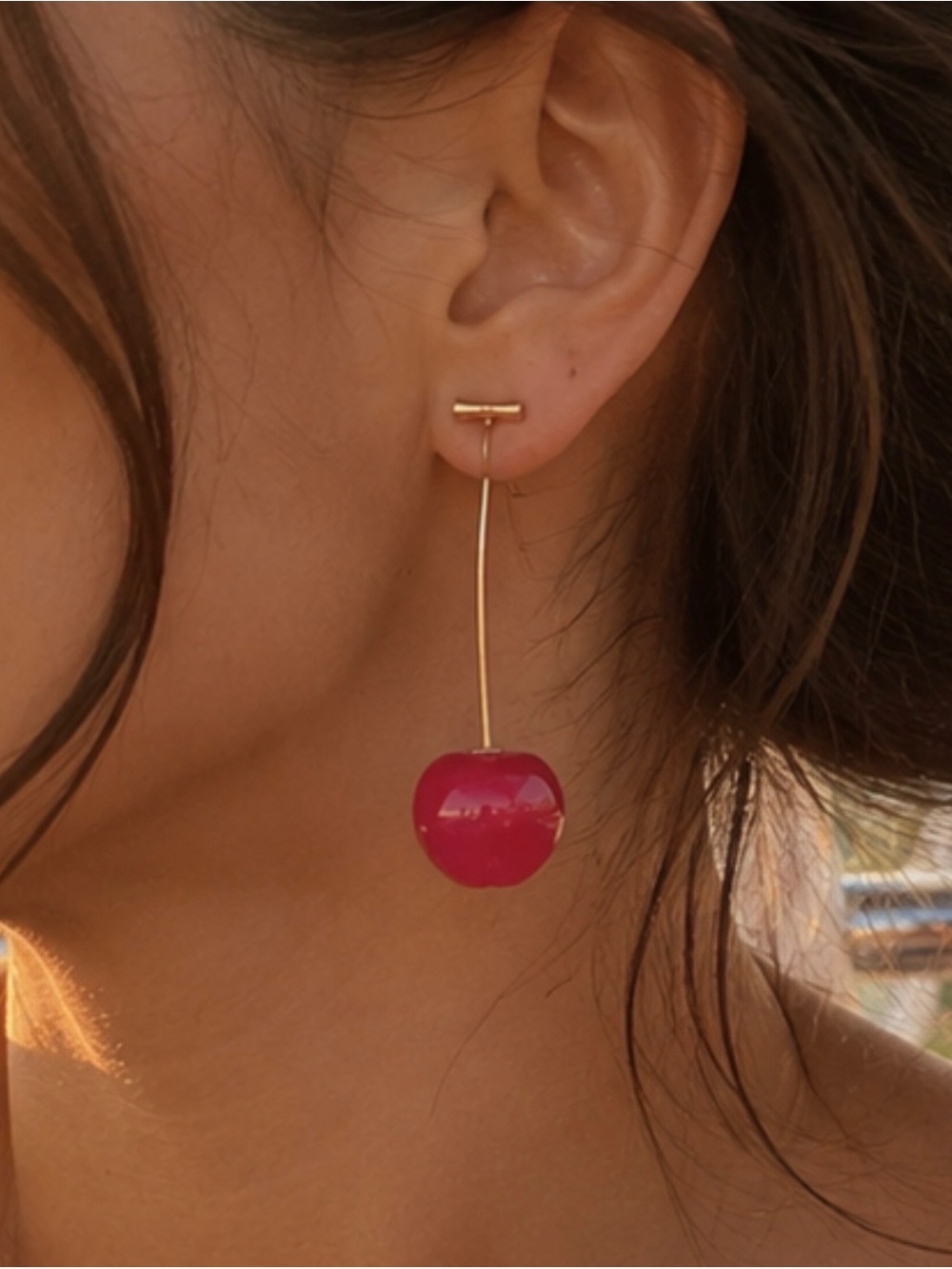 Italian Luxury Jewelry Boutique Gold Cherry Drop Earrings in Pink NWOT
